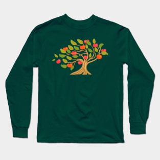 A WINDY DAY IN THE APPLE ORCHARD Ripe Fruit Tree in Bright Warm Autumn Green Red Orange Brown Beige - UnBlink Studio by Jackie Tahara Long Sleeve T-Shirt